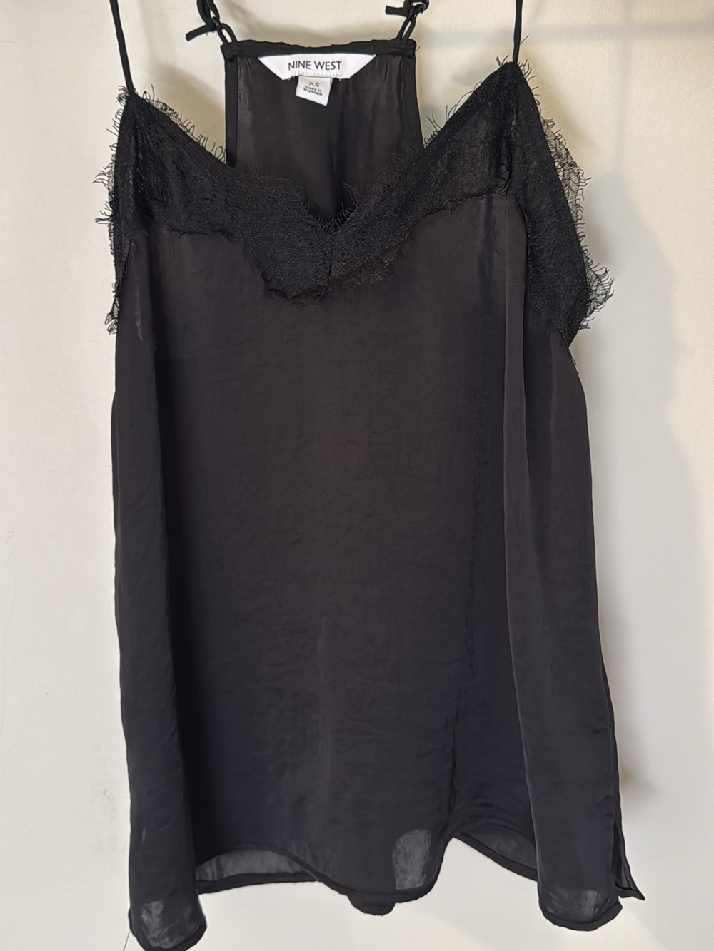 Nine West Black Lace-Trim Satin Camisole